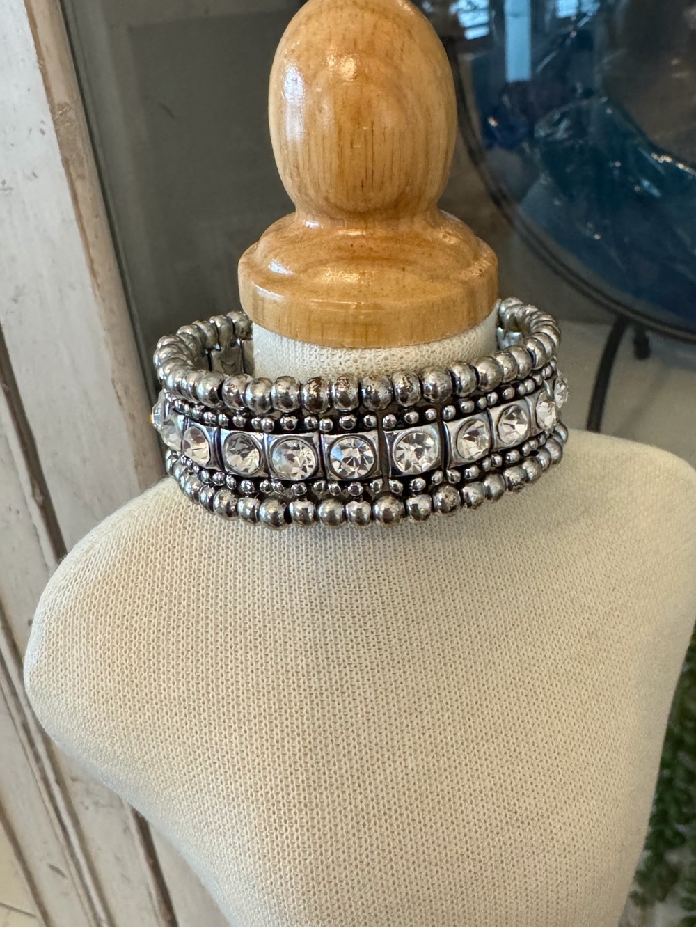 Rhinestone Silver Beaded Crystal Bracelet - Women's Jewelry